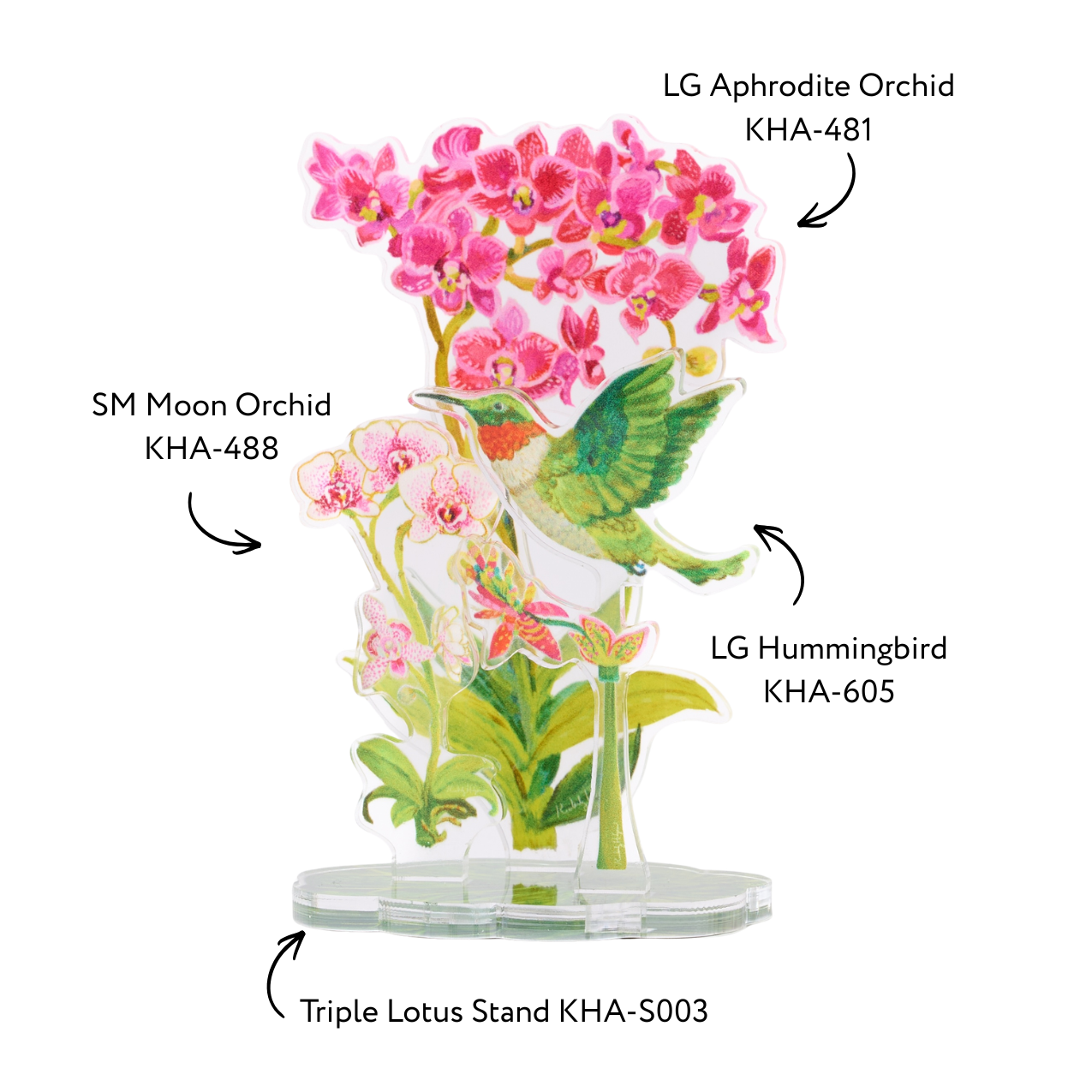 KHA-748 Hummingbird & Orchid Arrangement | Floral Arrangement Bundle
