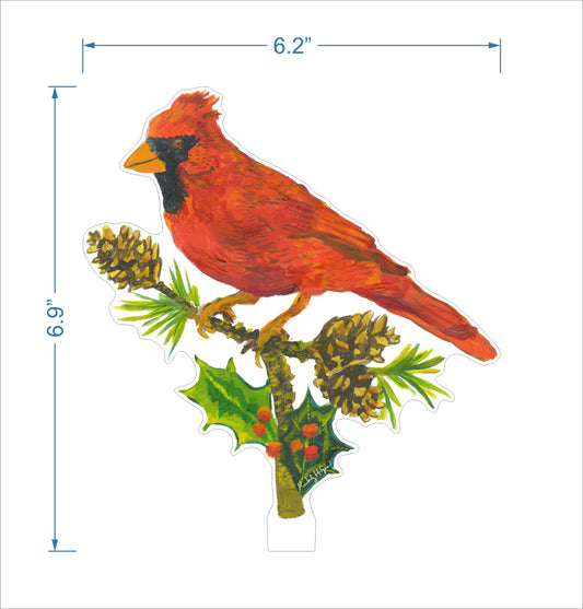 Cardinal with Pine Cones | 0.25in. Acrylic Floral