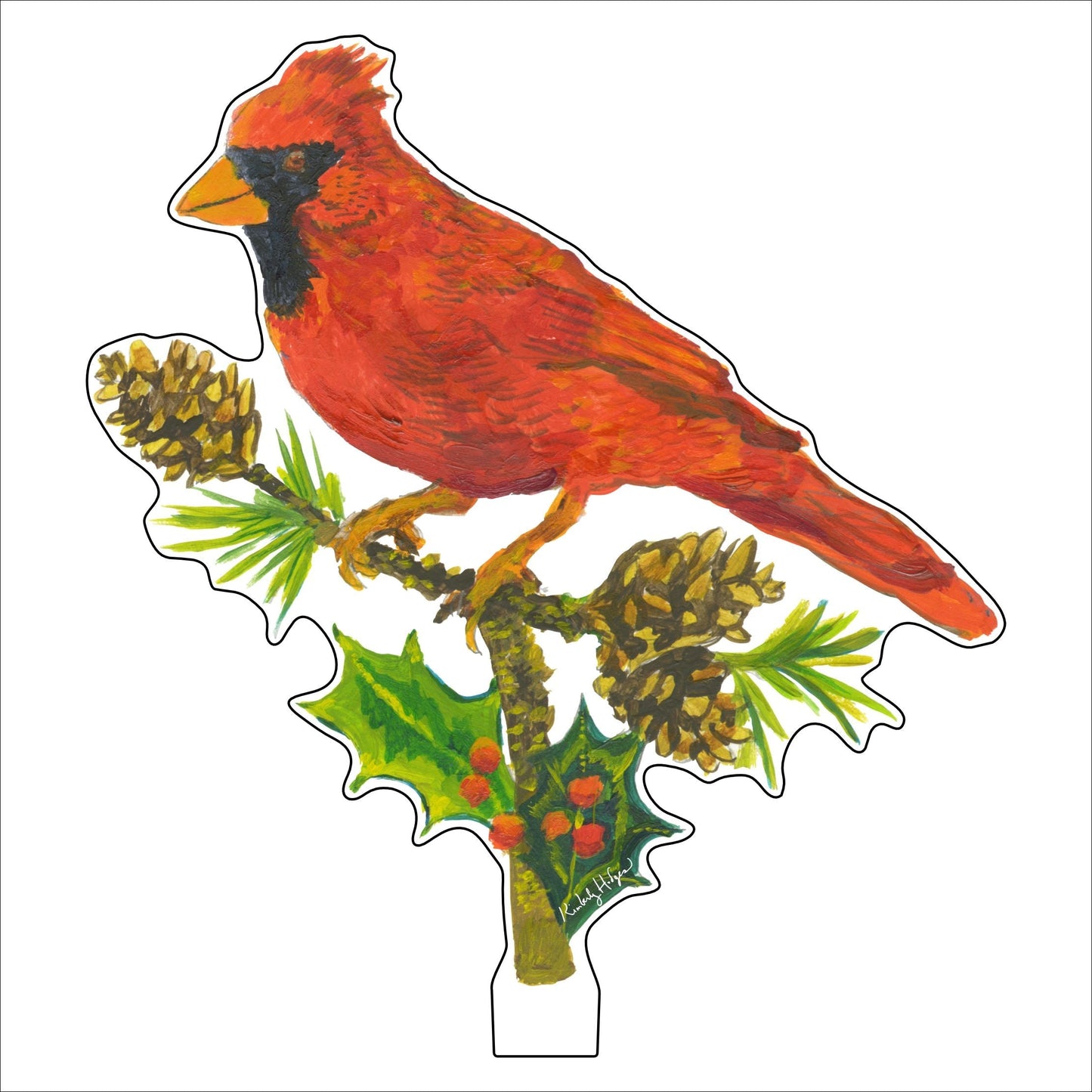 Cardinal with Pine Cones | 0.25in. Acrylic Floral