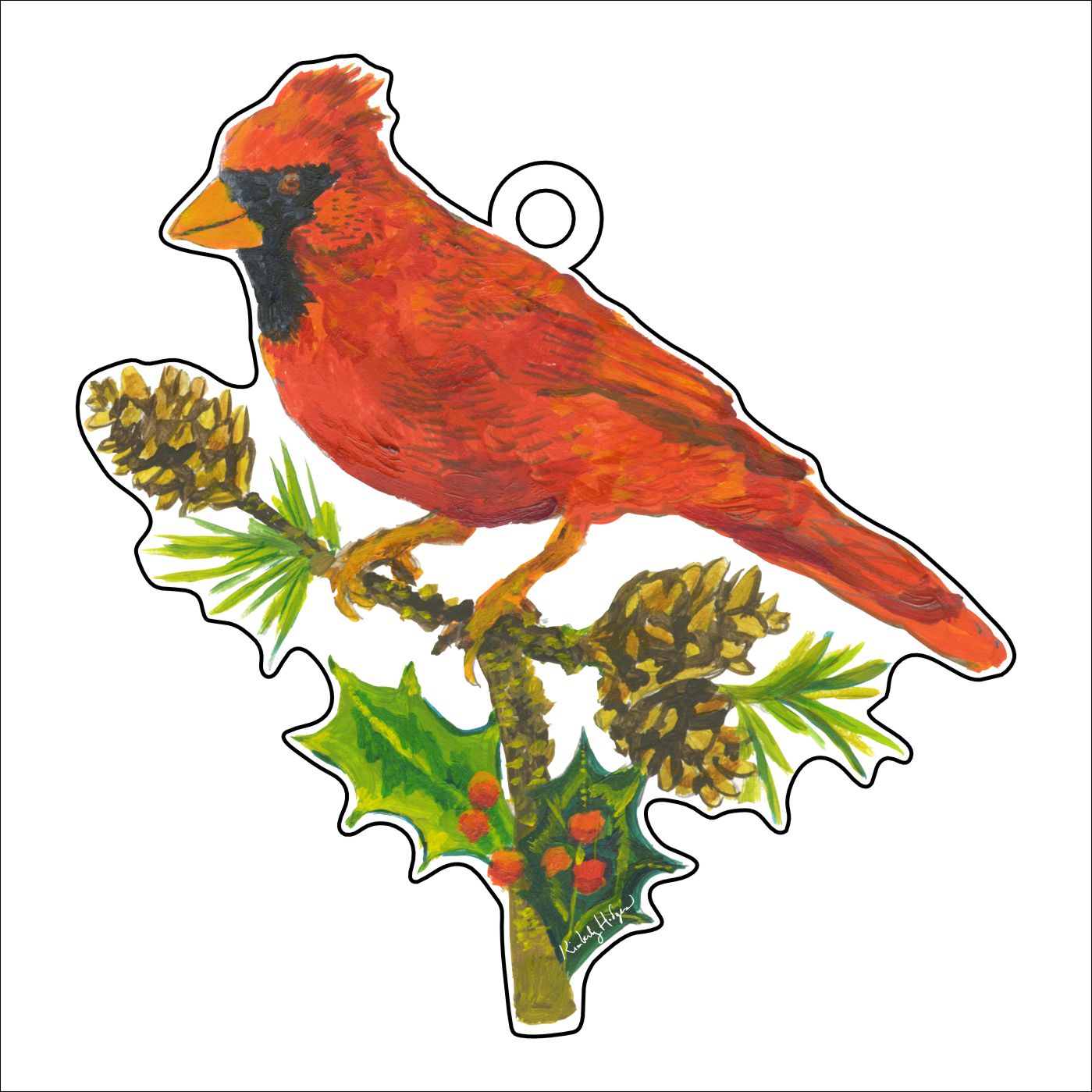 Cardinal with Pine Cones Ornament | 0.25in. Acrylic