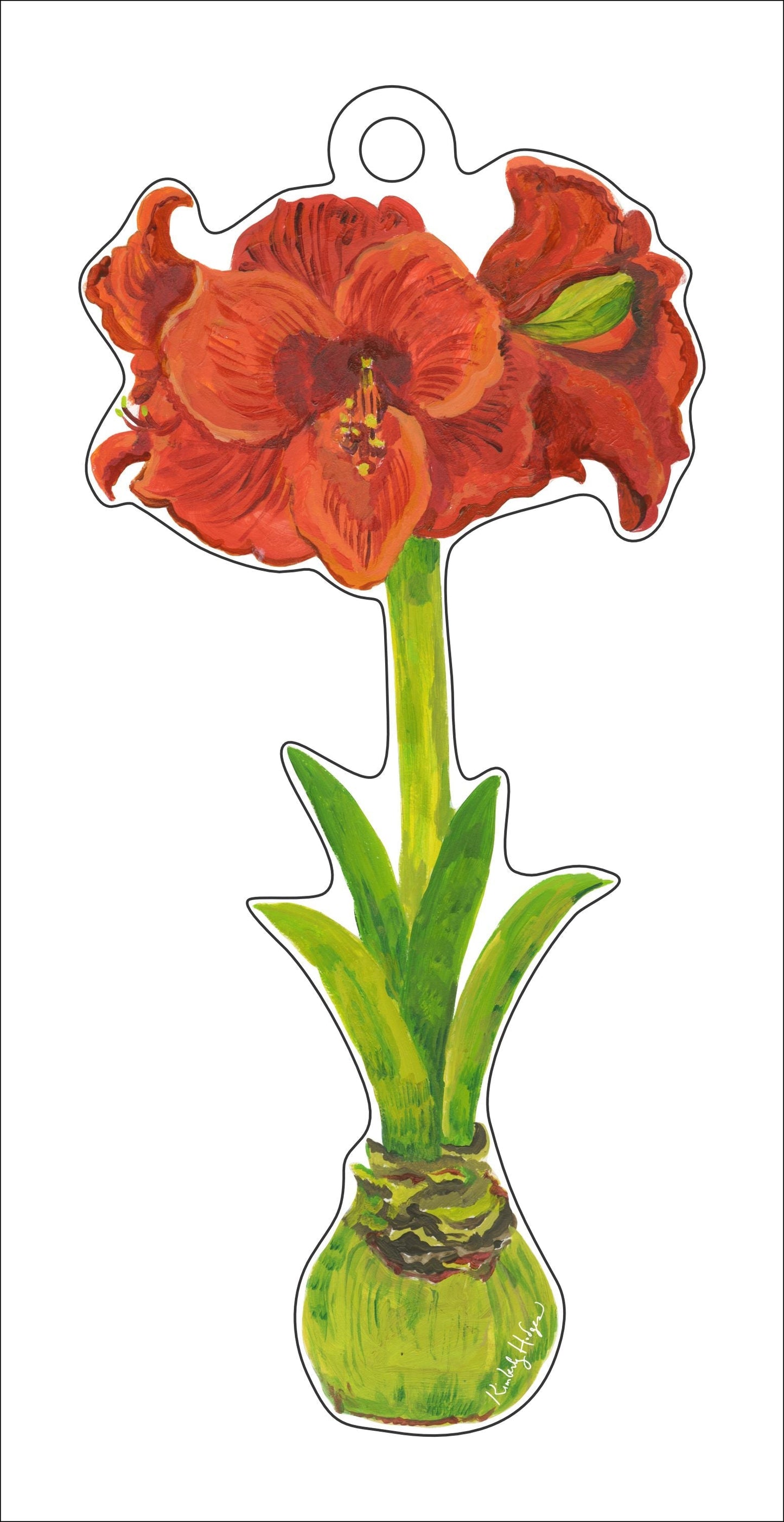 Red Orange Amaryllis Acrylic Holiday Ornament