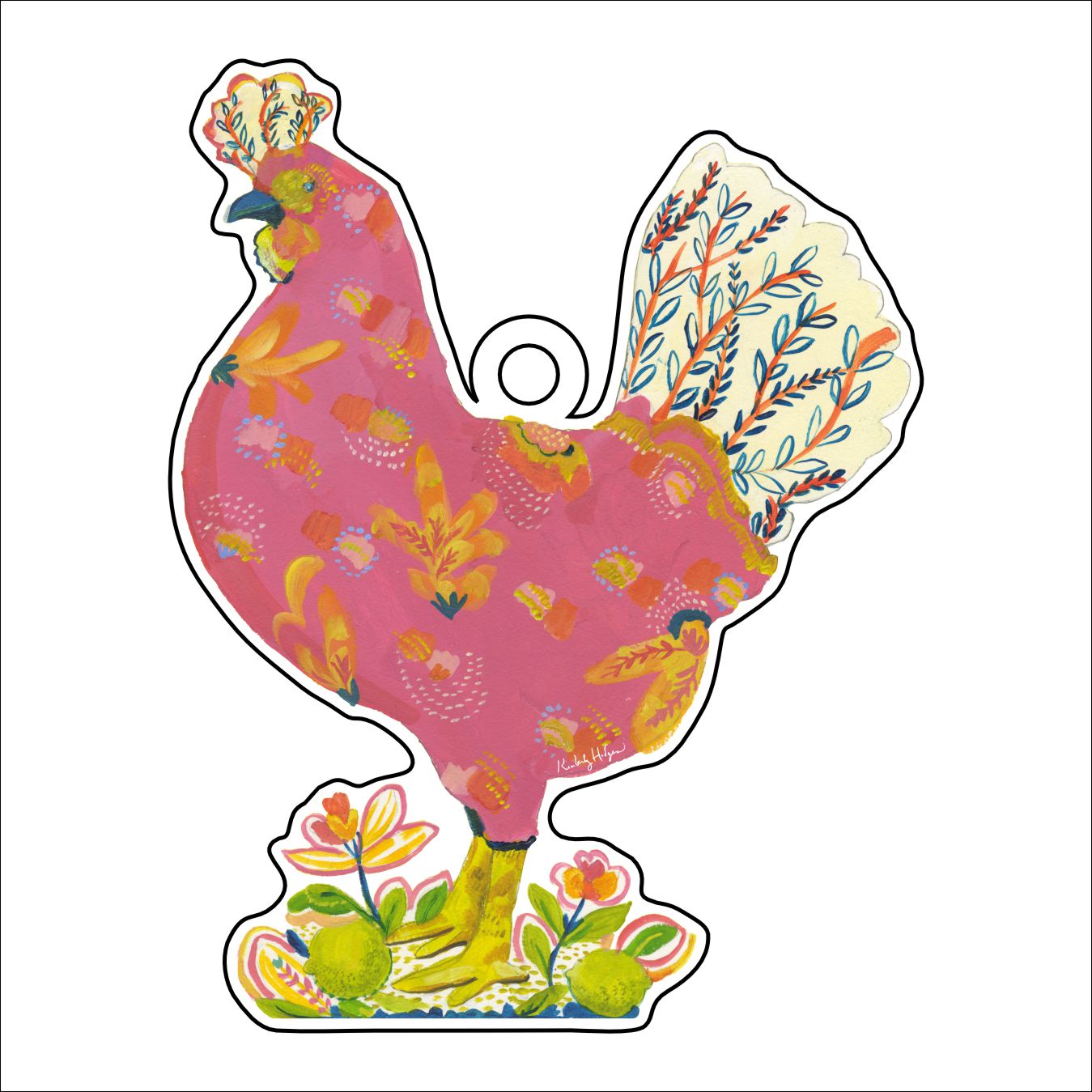 Pink Chicken Ornament KHA-174 | 0.25in. Acrylic