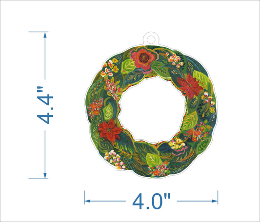 Poinsettia Wreath Ornament KHA-191 | 0.25in. Acrylic