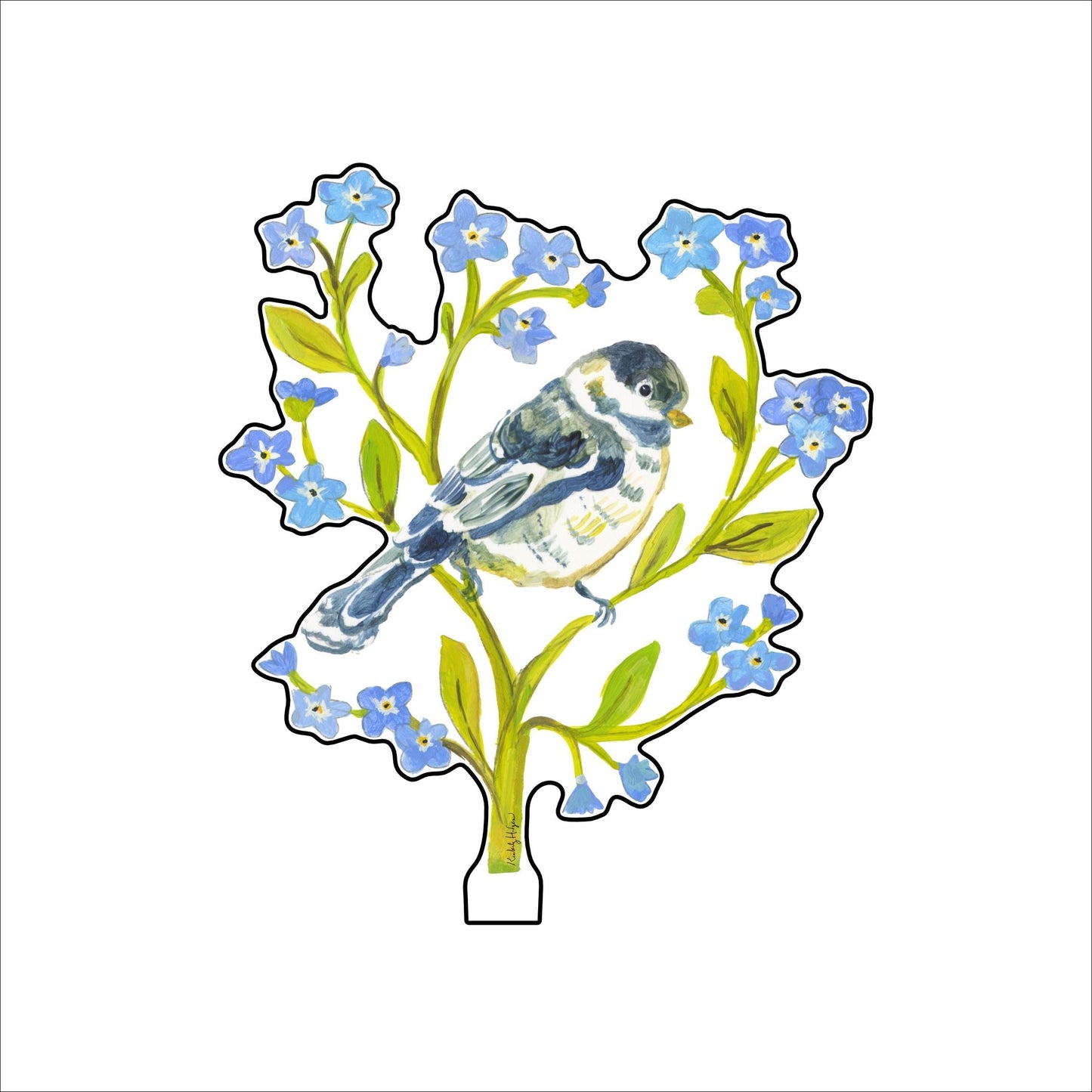 Chicakadee and Forget Me Nots | 0.25in. Acrylic Floral
