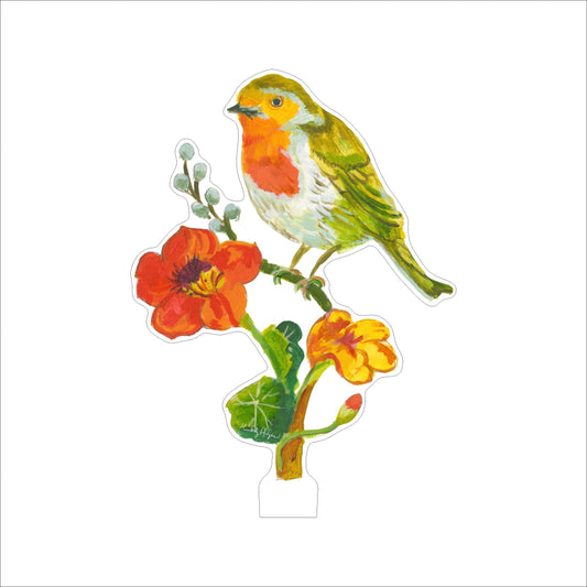 Robin and Nasturtiums | 0.25in. Acrylic Floral