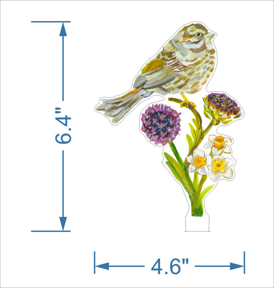 Chipping Sparrow with Daffodils | 0.25in. Acrylic Floral