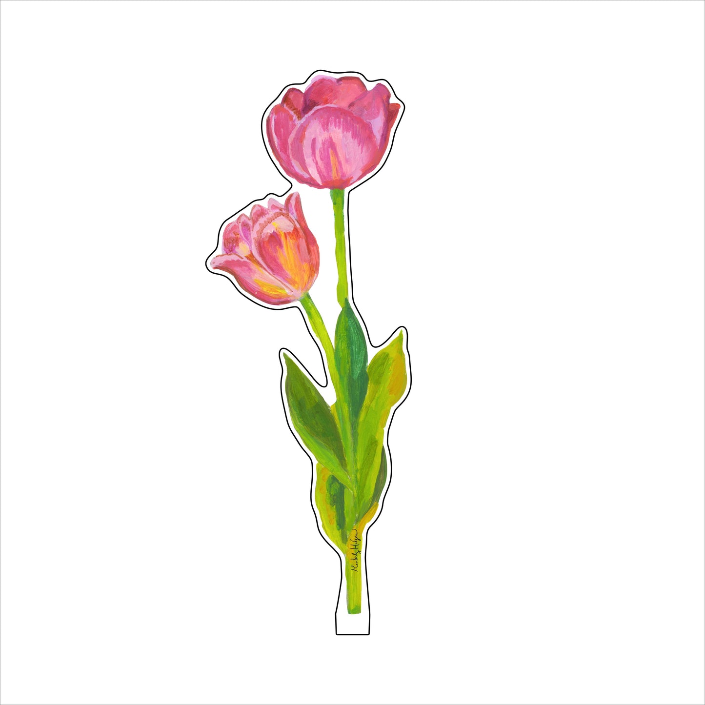 KHA-635 Small Tulips with Pine Pattern Stand | Acrylic Floral Bundle