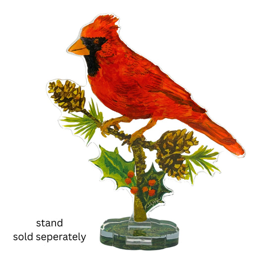 Cardinal with Pine Cones | 0.25in. Acrylic Floral