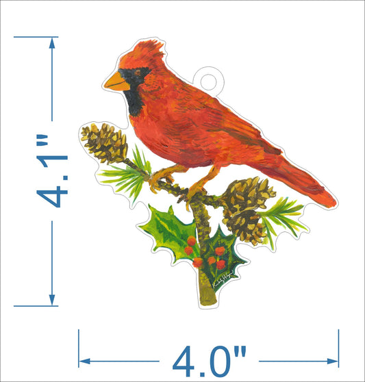 Cardinal with Pine Cones Ornament | 0.25in. Acrylic