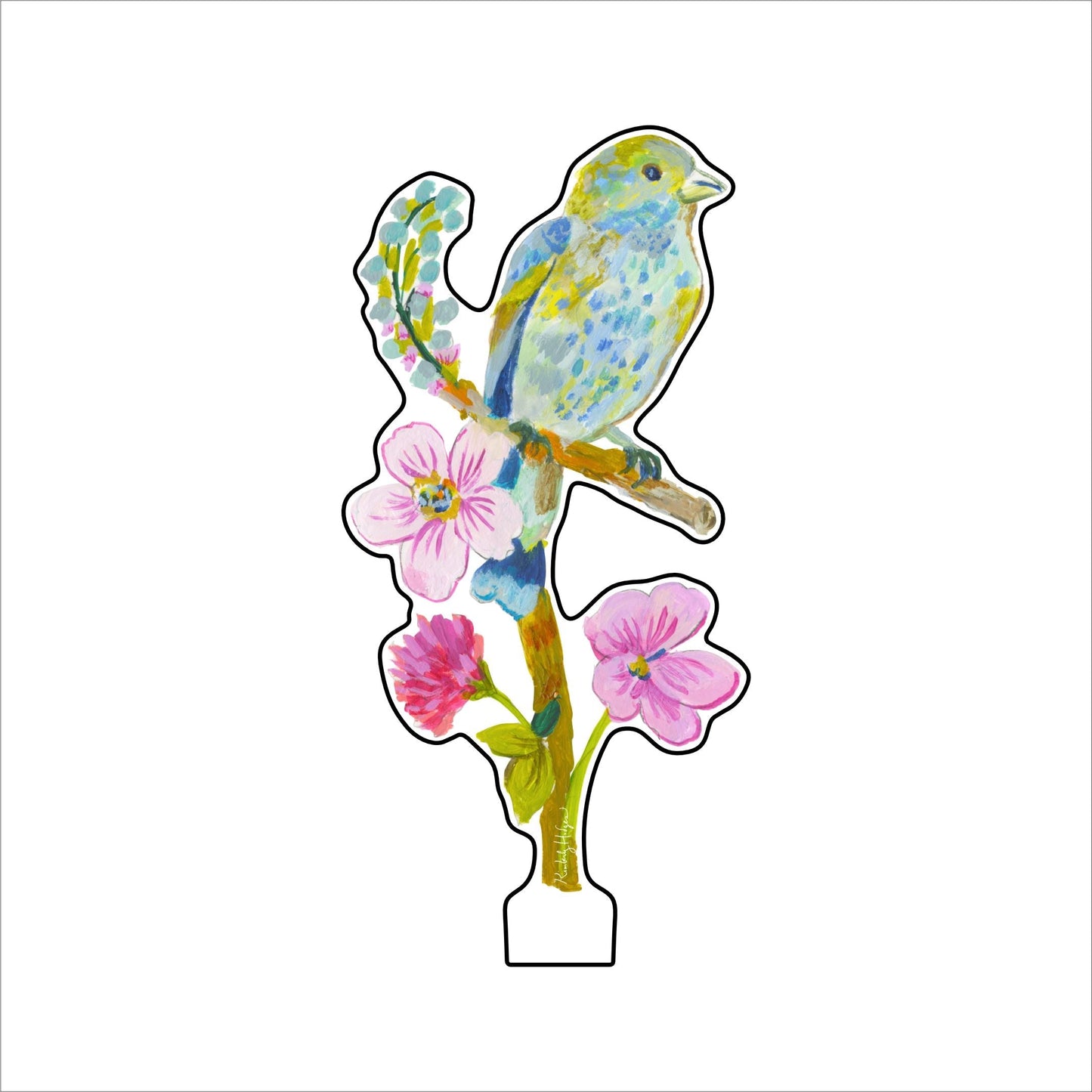 Indigo Bunting with Clover  | 0.25in. Acrylic Floral