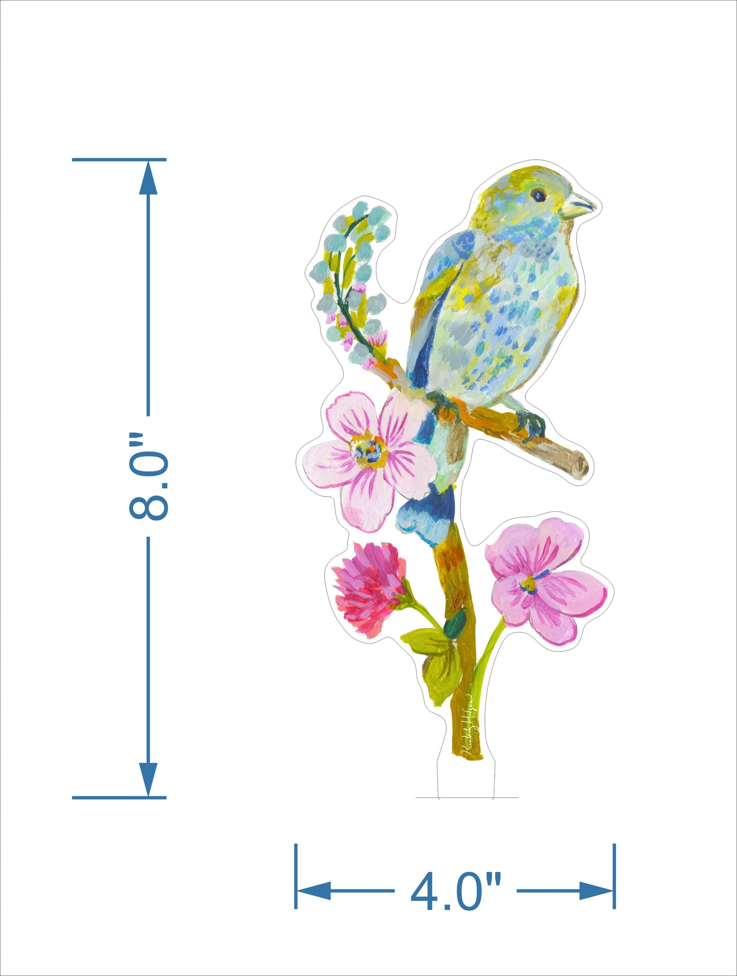 Indigo Bunting with Clover  | 0.25in. Acrylic Floral