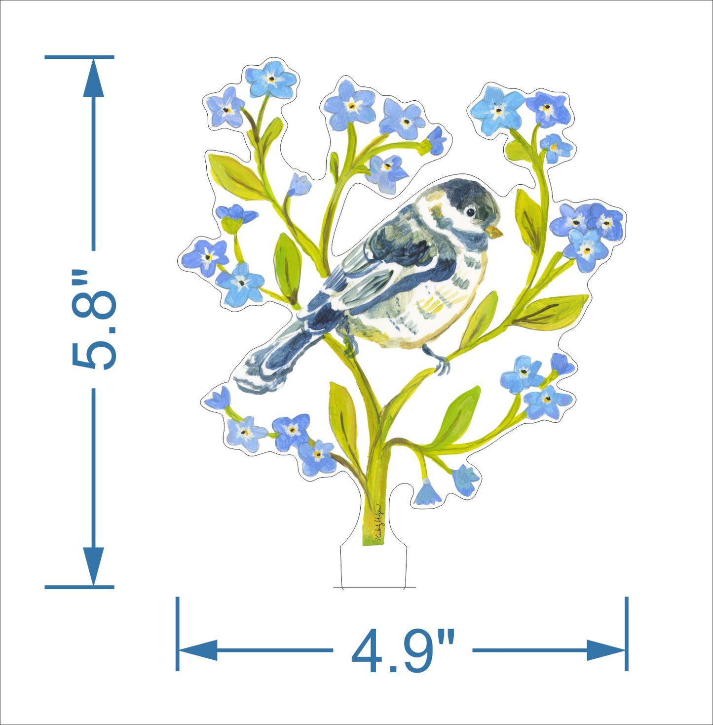 Chicakadee and Forget Me Nots | 0.25in. Acrylic Floral