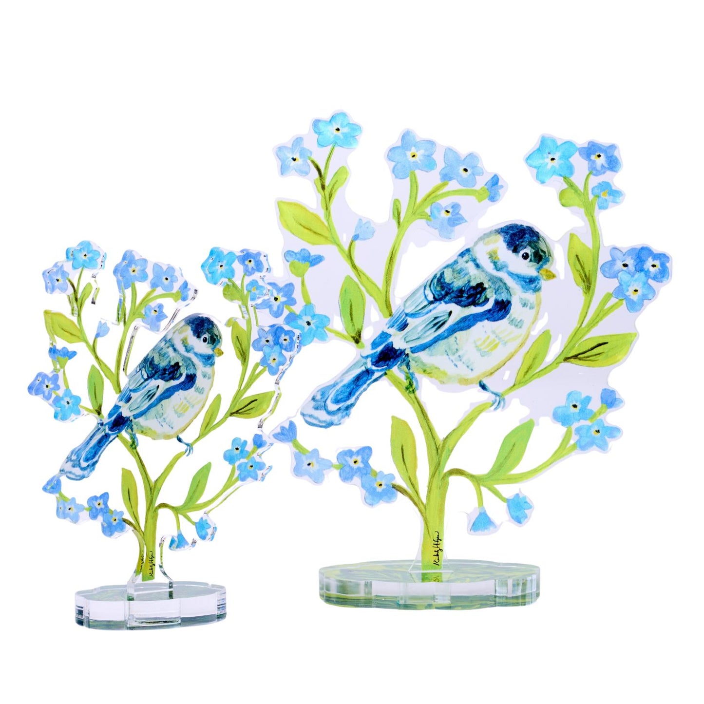 Chicakadee and Forget Me Nots | 0.25in. Acrylic Floral