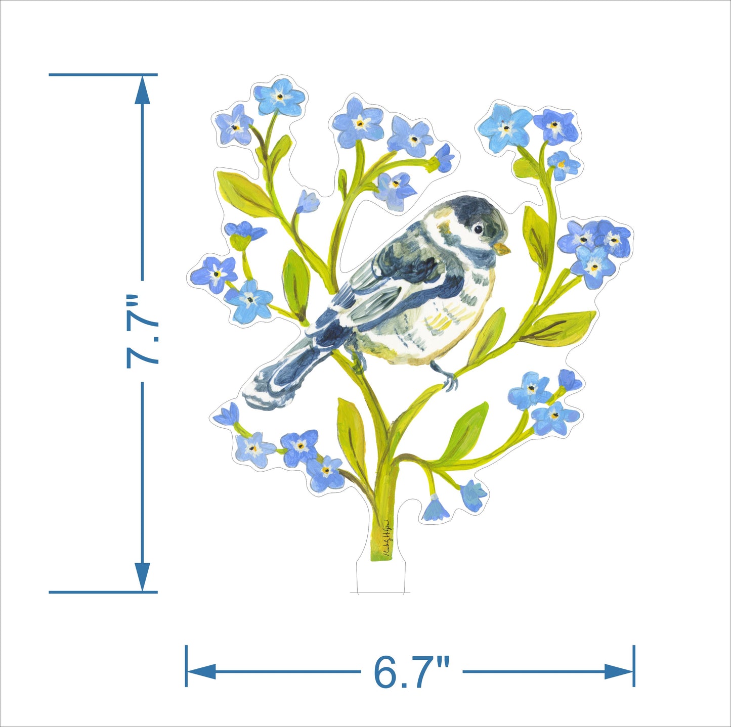 Chicakadee and Forget Me Nots | 0.25in. Acrylic Floral