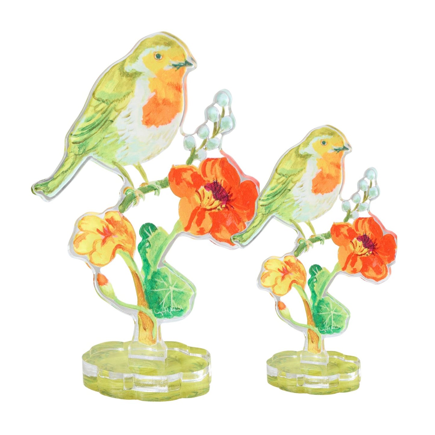 Robin and Nasturtiums | 0.25in. Acrylic Floral
