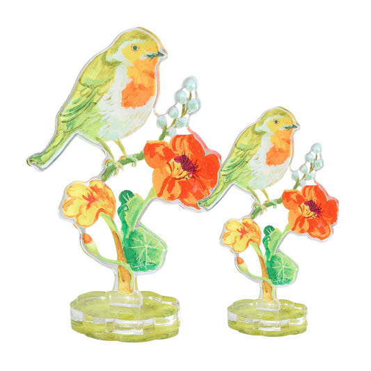 Robin and Nasturtiums | 0.25in. Acrylic Floral