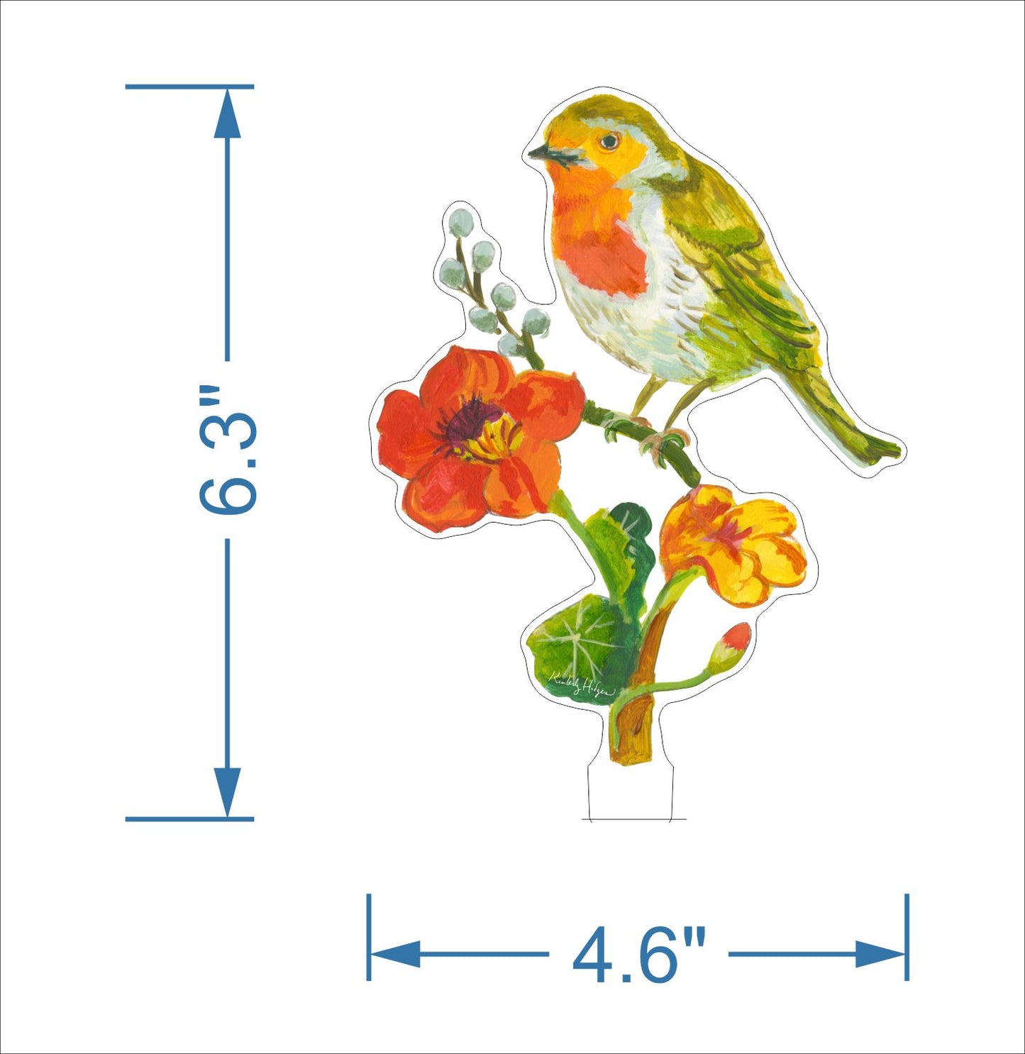Robin and Nasturtiums | 0.25in. Acrylic Floral