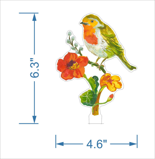 Robin and Nasturtiums | 0.25in. Acrylic Floral