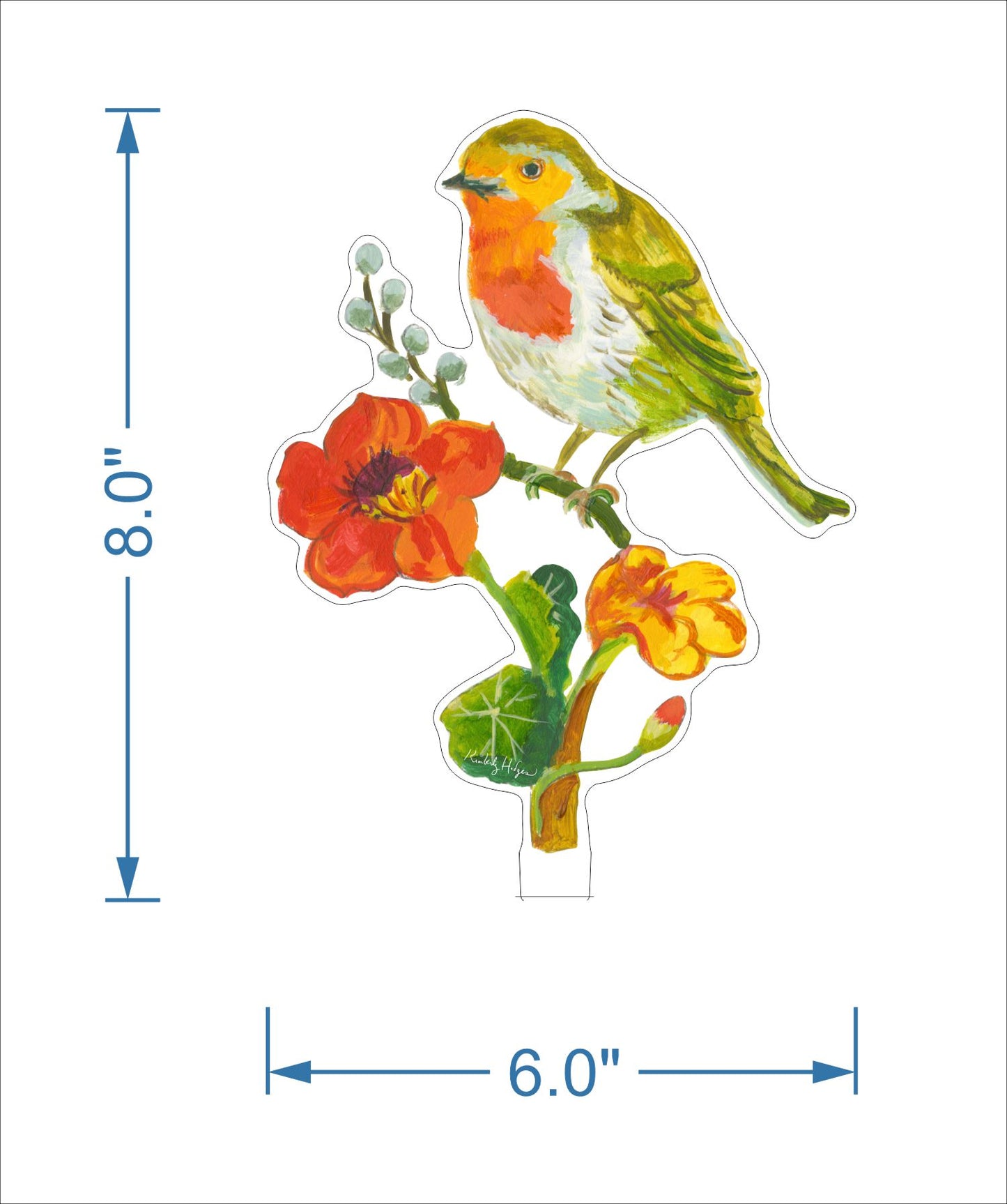 Robin and Nasturtiums | 0.25in. Acrylic Floral