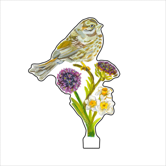 Chipping Sparrow with Daffodils | 0.25in. Acrylic Floral