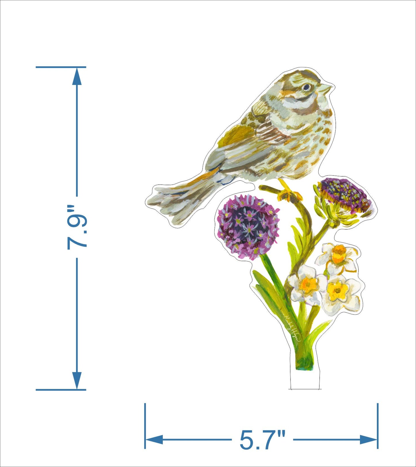 Chipping Sparrow with Daffodils | 0.25in. Acrylic Floral