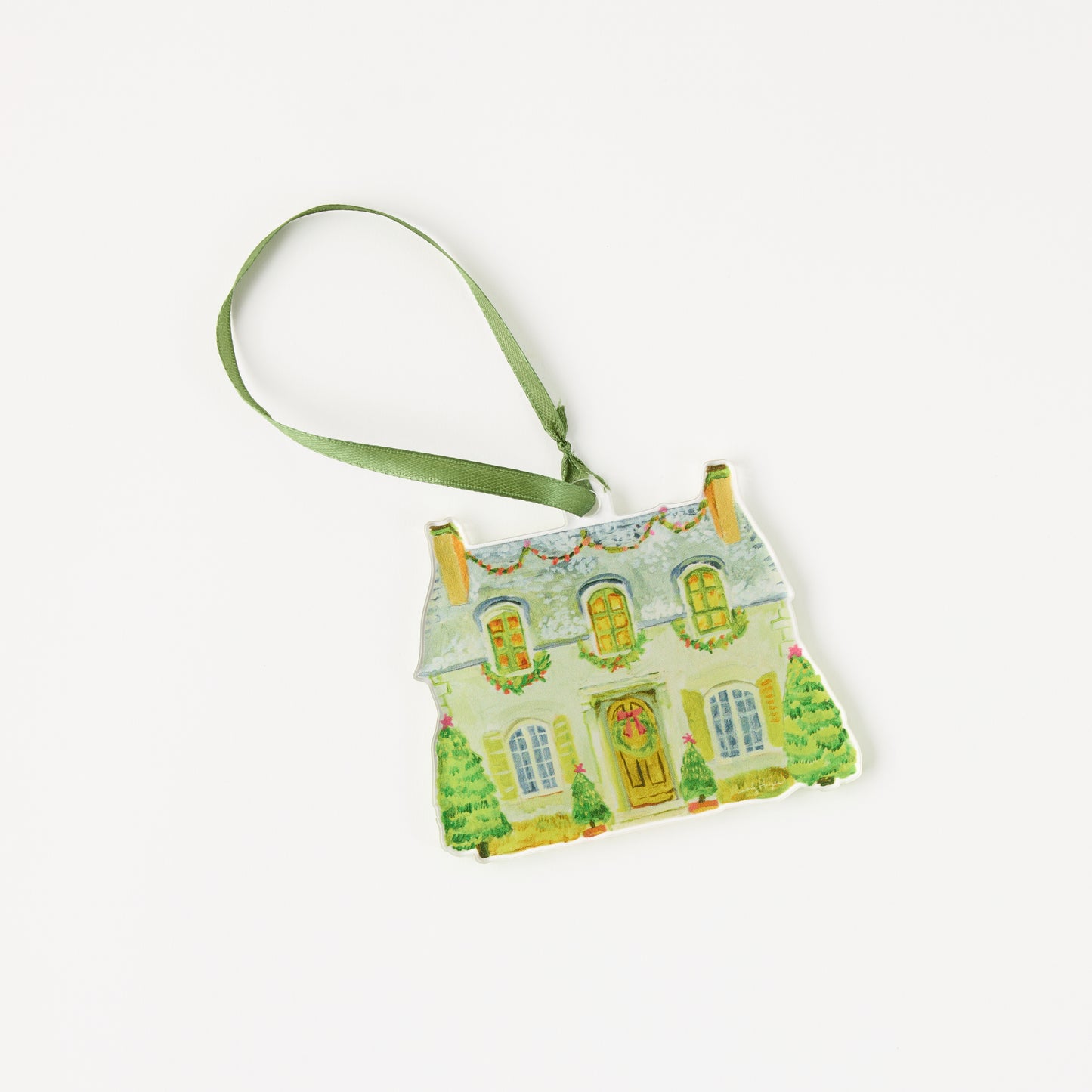 Christmas Cottage Ornament & Ribbon | 0.25in. Acrylic