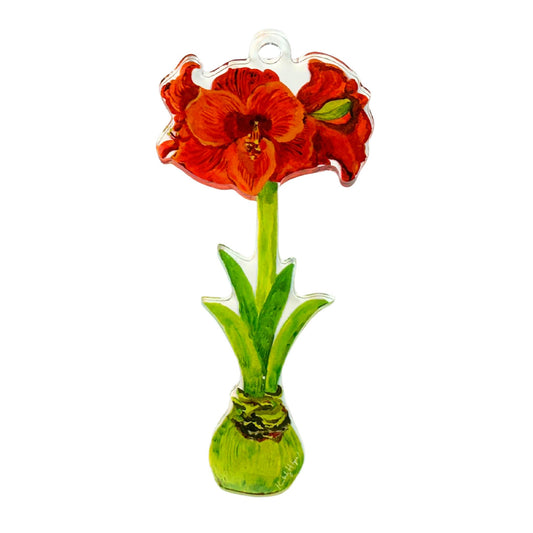 Red Orange Amaryllis Ornament KHA-154 | 0.25in. Acrylic